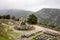 Tholos of Delphi Athena Pronaia Temple as one of many ruins in complex in Delphi, Greece with slight mist