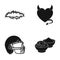 Thorn wreath, Devil`s Heart and other web icon in black style. helmet, sushi seasoning icons in set collection.
