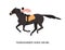 Thoroughbred horse racing flat vector illustration. Sportsman riding on hoss cartoon character. Sport competition