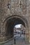 Thoroughfare under Monk Bar, main gatehouses or bars of York City Walls, leading to old city of York, England, UK