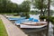 THORPENESS, SUFFOLK/UK - JUNE 1 : Group of rowing boats at Thorpeness boating lake in Suffolk on June 1, 2010
