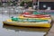 THORPENESS, SUFFOLK/UK - JUNE 1 : Group of rowing boats at Thorpeness boating lake in Suffolk on June 1, 2010. Unidentified