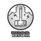 Thors powerful hamer that falls on earth monochrome illustration