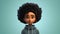 Thoughtful Black Cartoon Woman With Curly Hair. Generative AI