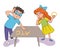 Thoughtful boy and girl solving bookmark charade