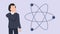 Thoughtful Businessman Contemplating Atomic Structure Illustration
