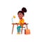 thoughtful girl sitting at desk thinking about math problem cartoon vector