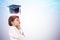 Thoughtful little boy, graduation hat