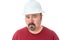 Thoughtful man wearing a hardhat