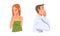 Thoughtful Man and Woman Character Scratching Head Thinking and Considering Something Vector Set