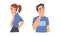 Thoughtful Man and Woman Character Scratching Head Thinking and Considering Something Vector Set