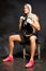 Thoughtful young boxer waiting for a match