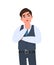 Thoughtful young businessman in waistcoat thinking with crossed arm. Person looking up. Male character design illustration.