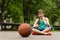 Thoughtful young teenage basketball player