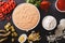 Thousand Island Dressing with ingredients close-up. horizontal t