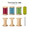 Thread Spool Set. Bright Plastic And Wooden Bobbin. Isolated On White Background For Needlework And Needlecraft. Stock