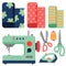 Thread supplies accessories sewing equipment tailoring fashion pin craft needlework vector illustration.