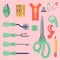 Thread supplies accessories sewing equipment tailoring fashion pin craft needlework vector illustration.