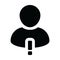 Threat icon vector male person profile avatar symbol with alert sign in a glyph pictogram