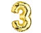 Three 3 balloon. Helium balloon. Golden Yellow foil color. Number 33. Good for Birthday Party, greeting card
