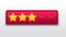 Three 3 Stars. Neutral Customer feedback rating sytem. realistic shiny gold stars in front of red rectangle modern vector illust