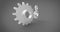 Three 3D cogs on grey gray background