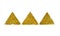 Three abstract triangles or pyramids of golden glitter sparkle on white