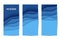 Three abstract vertical flyer collection in cut paper style. Set of cutout blue sea wave template for for save the Earth