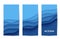Three abstract vertical flyer collection in cut paper style. Set of cutout blue sea wave template for for save the Earth