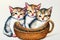 Three adorable newborn kittens cuddled up in a thai-style basket