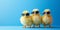 Three Adorable Yellow Chicks Wearing Cool Blue Sunglasses On A Vibrant Blue Backdrop For Easter Theme