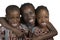 Three african kids holding on another smiling