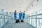 Three airline female employees standing at the airport