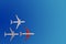 Three airplanes on a blue background with a gradient