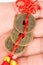 Three ancient Feng shui metal lucky coins on the hand
