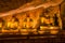 Three ancient sculptures of a Buddha. Dambulla, Sri Lanka