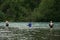 Three anglers in the Russian river.