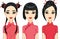 Three animation Asian girls with different hairstyles.