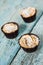 Three apple cupcake muffin on a wooden background