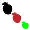 Three apples. Black, green and red.