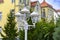 three-armed lantern in front of a house in Bansin on the island Usedom, Germany