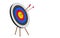 Three arrows hitting center of archery goal target over white background, success, goal achievement or performance concept