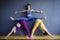 Three asian woman doing yoga pose in home studio