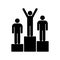 Three athletes on a pedestal icon. Awards ceremony. Man standing on sport winners pedestal sign - vector