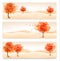 Three autumn abstract banners with colorful leaves and trees.