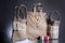 Three bag made out of natural eco recycled Hessian sack