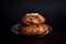 Three baked potatoes on polish pottery