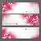 Three banners with pink sakura cherry flowers and place for your text. Traditional oriental ink painting sumi-e, u-sin