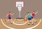 Three Basketball Players in Basketball Court Vector Illustration