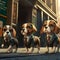 Three Beagle Puppies in Suits on street